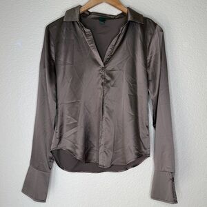 Wild Fable Satin Button-Front Blouse Top - Taupe Size Small